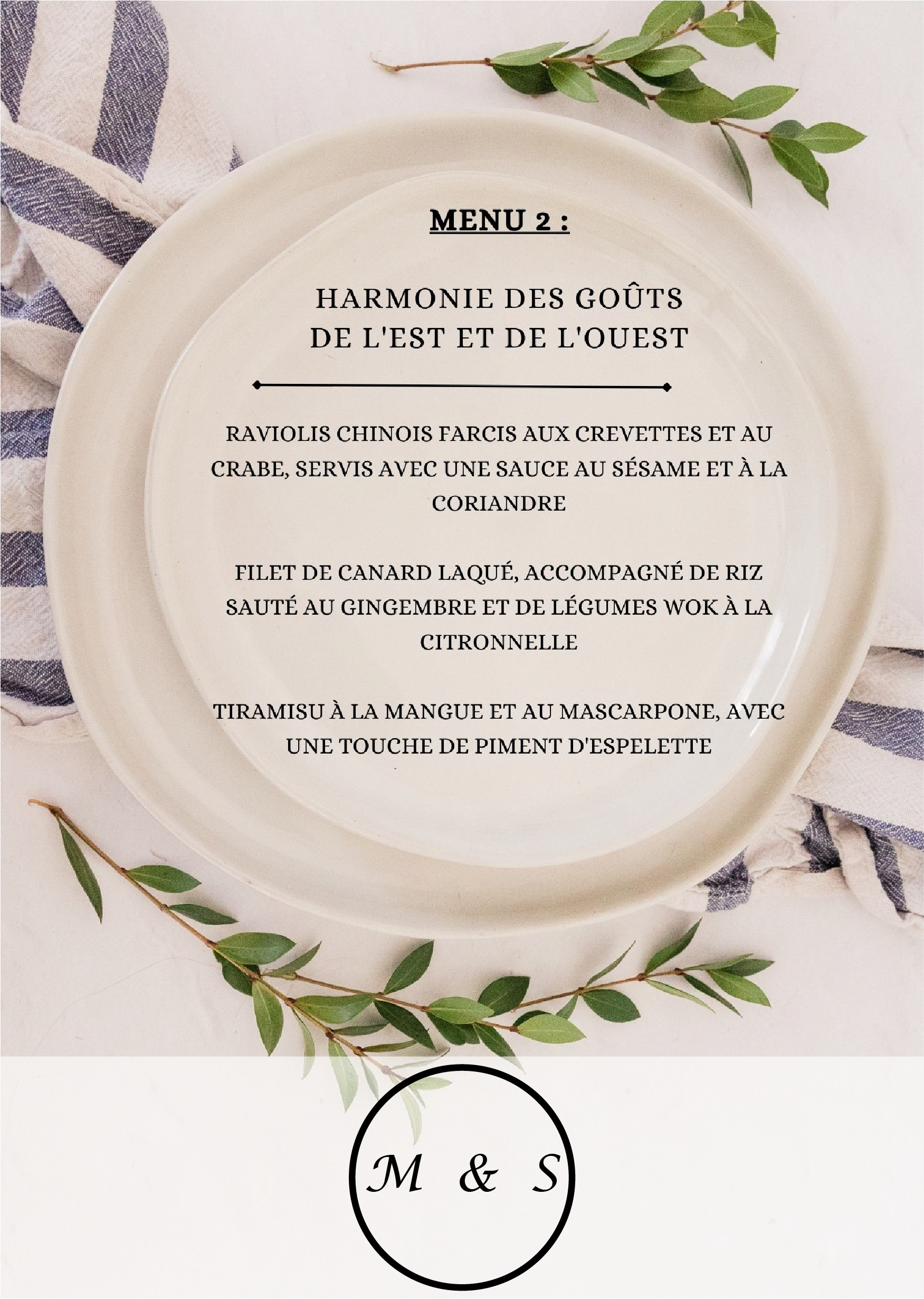 image du menu 2 harmonie des goûts de l'est et de l'ouest